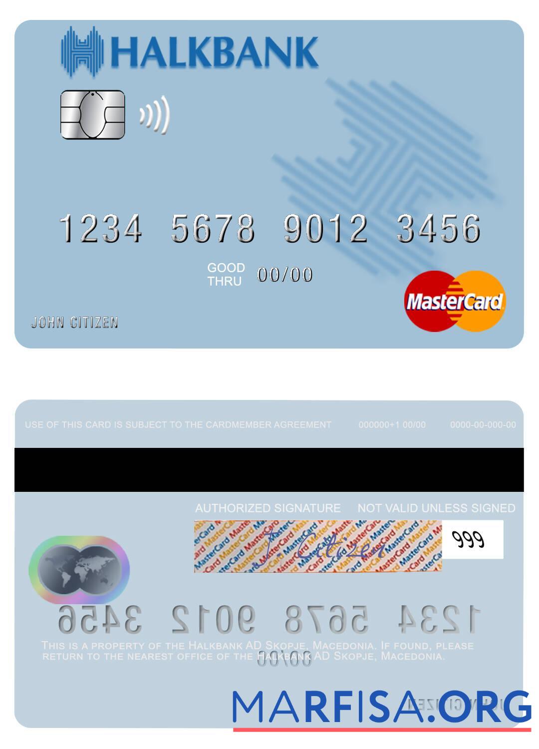 Printable Macedonia Halkbank AD Skopje mastercard real example